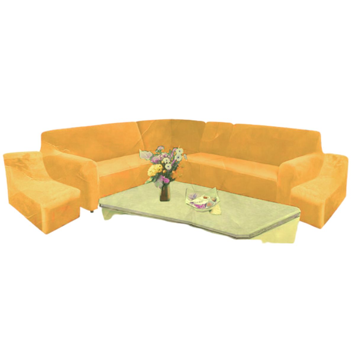 SALA FABULOSA - Funda Modular 6pzs Terciopelo con 6 fundas de cojines AMARILLO