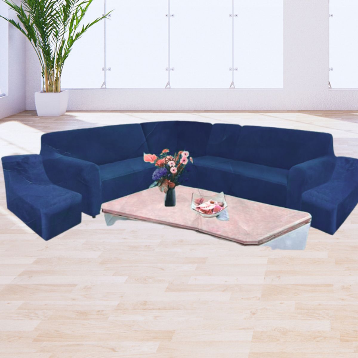 SALA FABULOSA - Funda Modular 6pzs Terciopelo con 6 fundas de cojines AZUL NOCHE