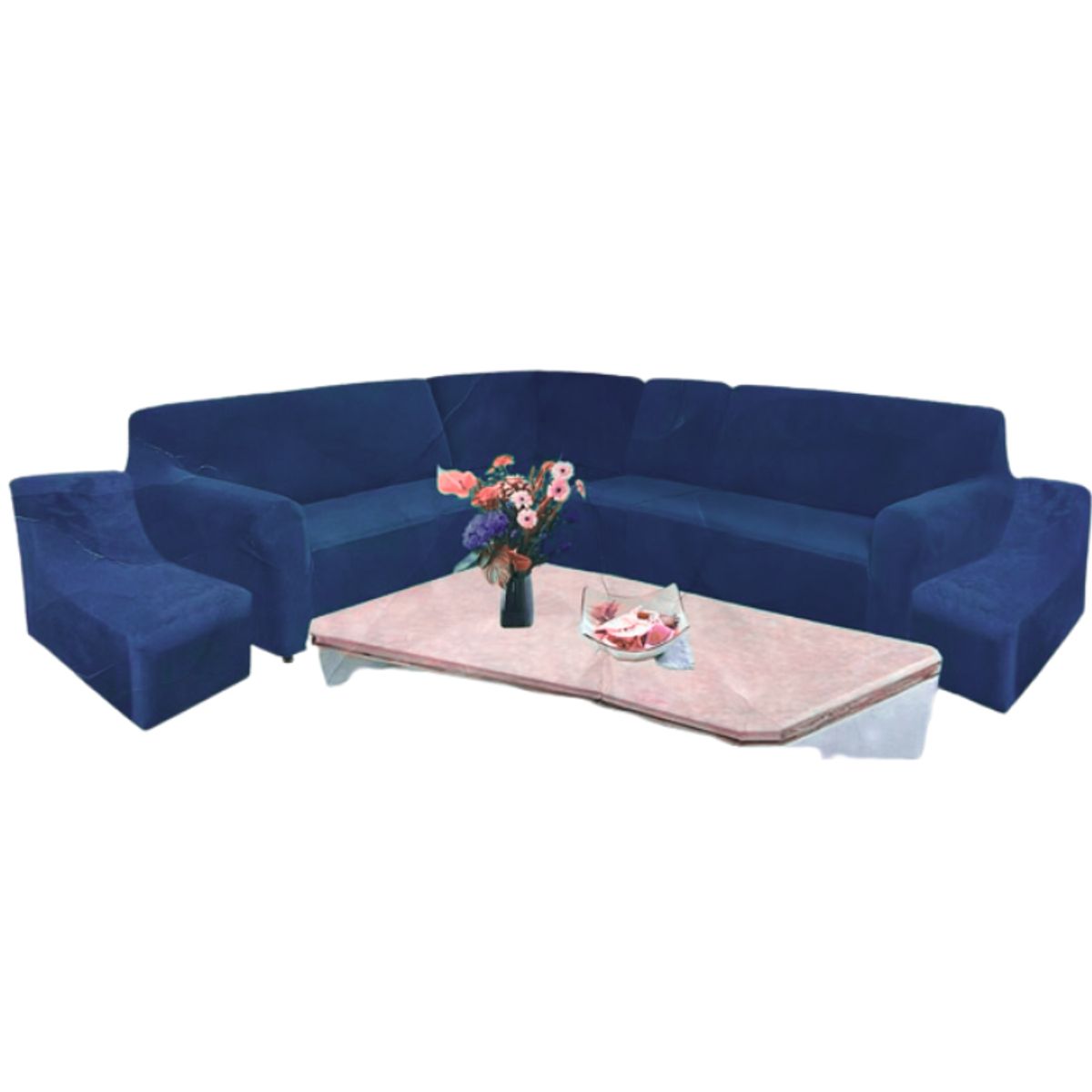 SALA FABULOSA - Funda Modular 6pzs Terciopelo con 6 fundas de cojines AZUL NOCHE