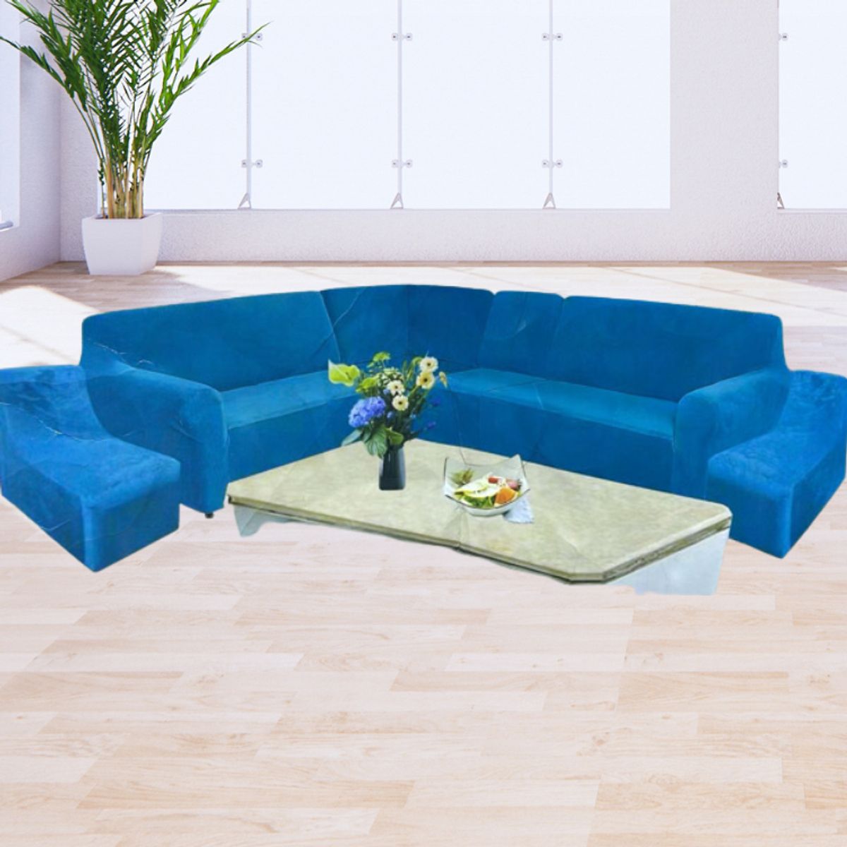 SALA FABULOSA - Funda Modular 6pzs Terciopelo con 6 fundas de cojines COBALTO