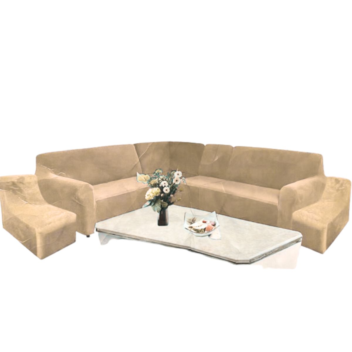 SALA FABULOSA - Funda Modular 6pzs Terciopelo con 6 fundas de cojines BEIGE