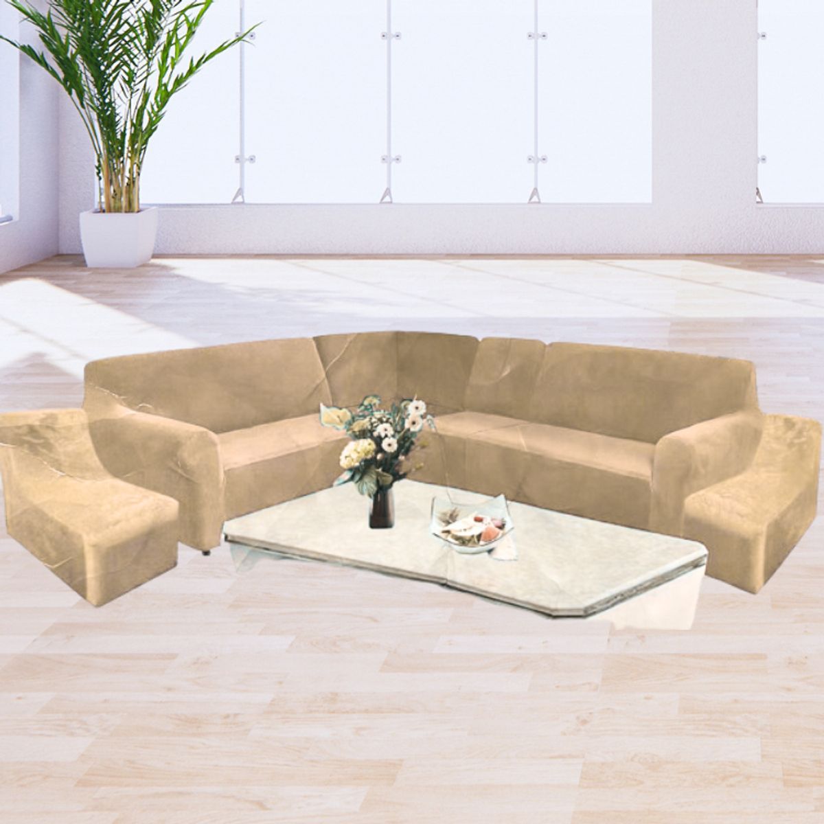 SALA FABULOSA - Funda Modular 6pzs Terciopelo con 6 fundas de cojines BEIGE