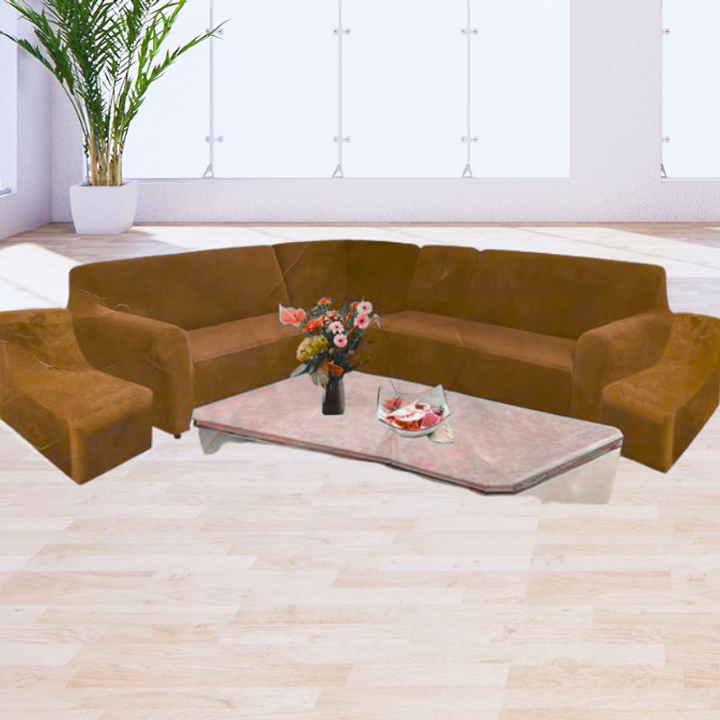 SALA FABULOSA - Funda Modular 6pzs Terciopelo con 6 fundas de cojines CAMEL