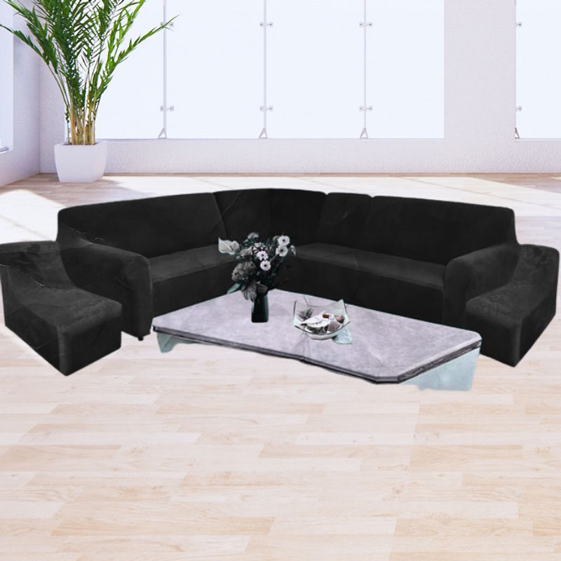 SALA FABULOSA - Funda Modular 6pzs Terciopelo con 6 fundas de cojines NEGRO