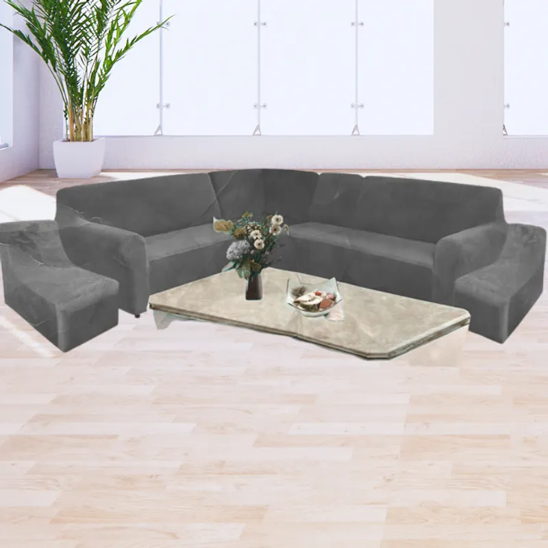 SALA FABULOSA - Funda Modular 6pzs Terciopelo con 6 fundas de cojines PLOMO