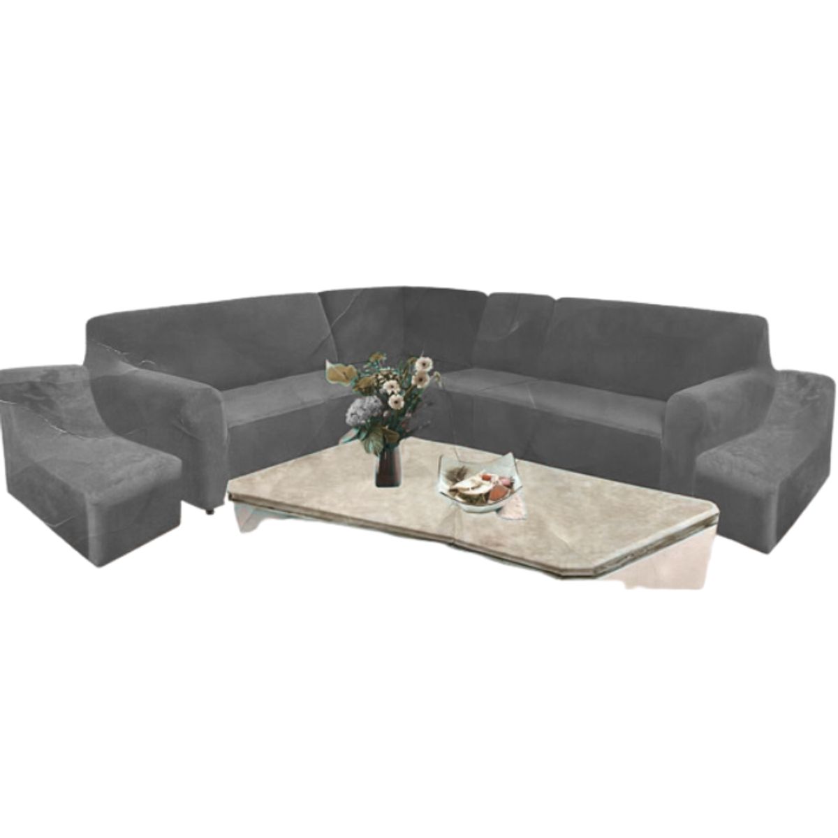 SALA FABULOSA - Funda Modular 6pzs Terciopelo con 6 fundas de cojines PLOMO