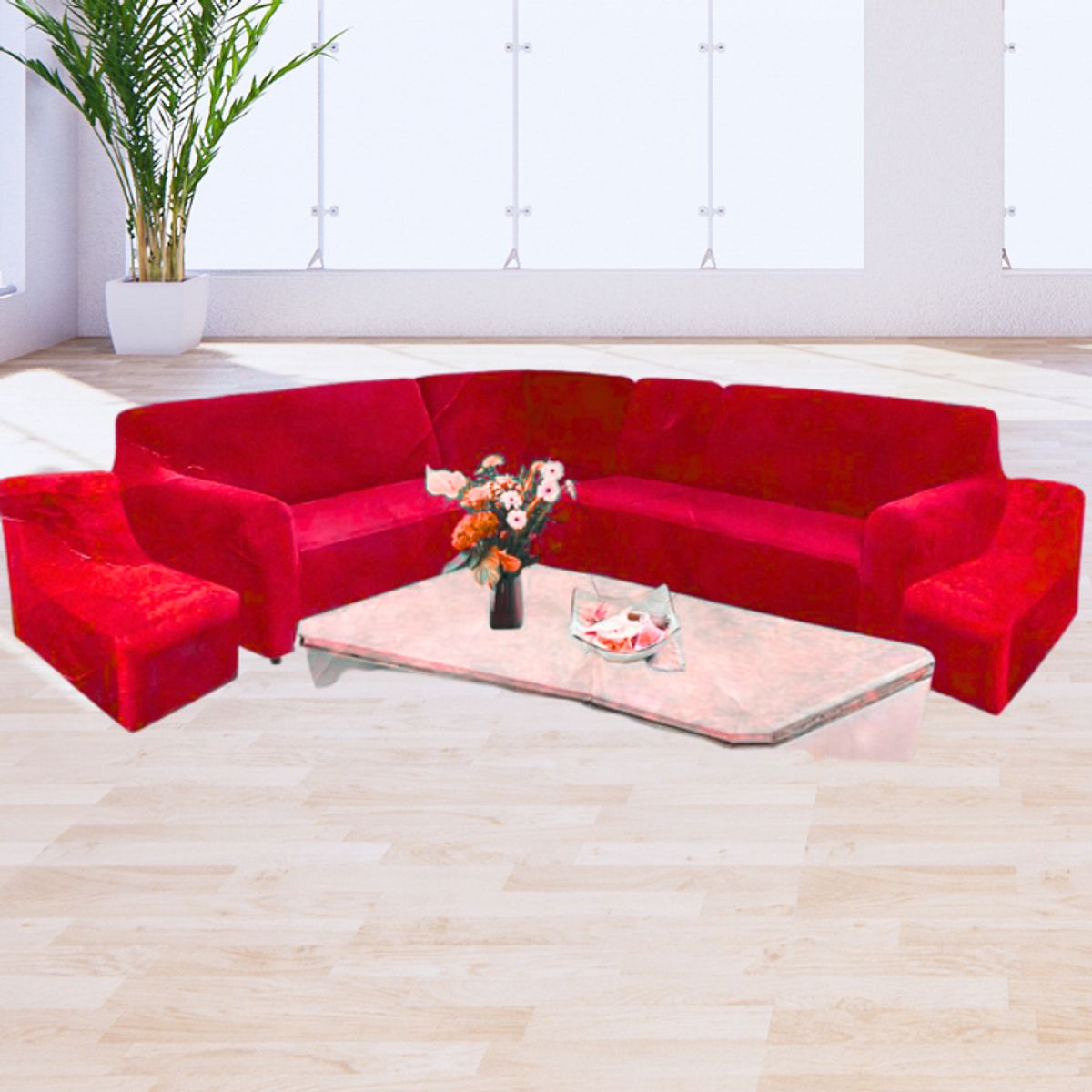 SALA FABULOSA - Funda Modular 6pzs Terciopelo con 6 fundas de cojines ROJO