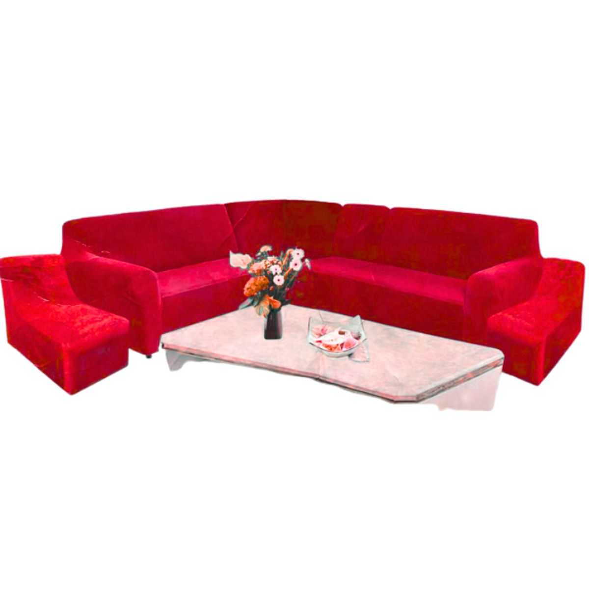 SALA FABULOSA - Funda Modular 6pzs Terciopelo con 6 fundas de cojines ROJO