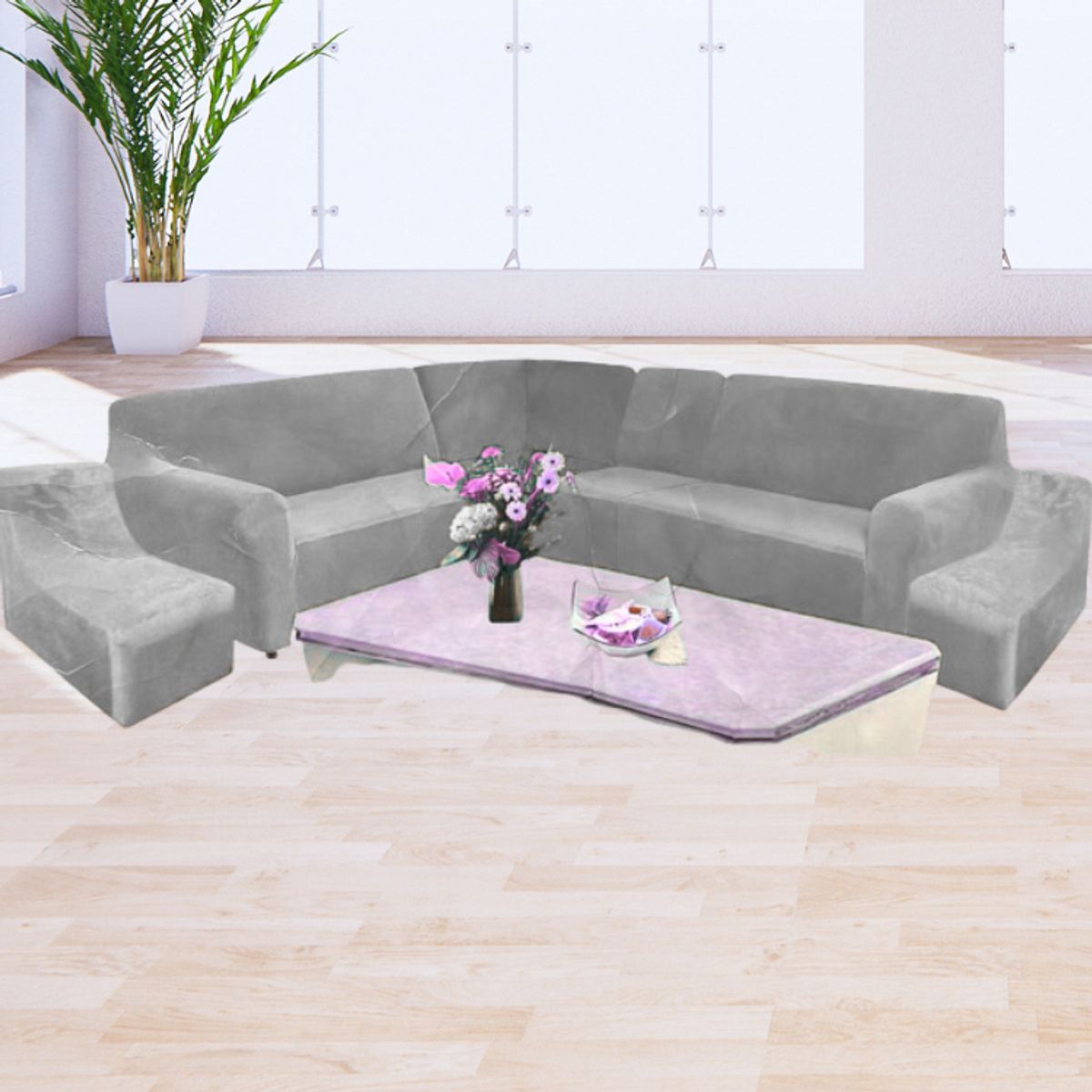 SALA FABULOSA - Funda Modular 6pzs Terciopelo con 6 fundas de cojines GRIS CLARO