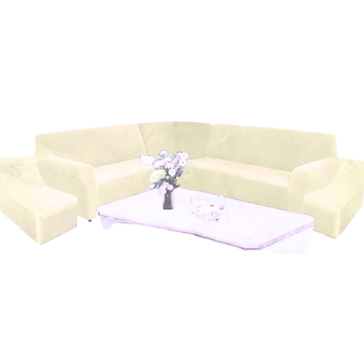 SALA FABULOSA - Funda Modular 6pzs Terciopelo con 6 fundas de cojines CREMA