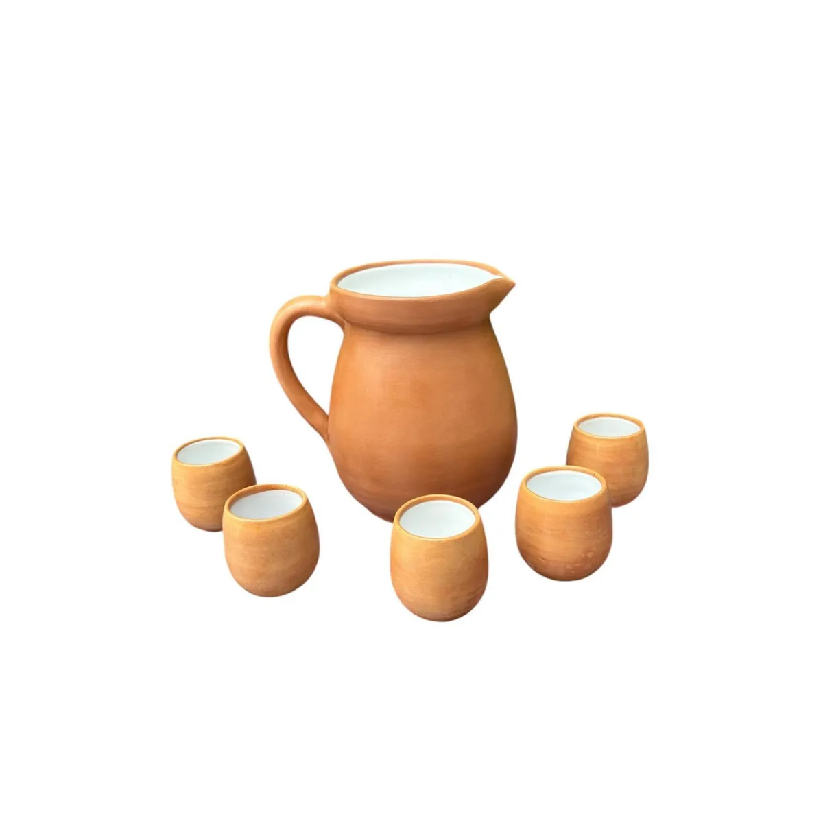 ACHALLAY ARTESANIA DE BARRO - Juego Jarra 1 Litro y Vasitos Cerámica - 6 Piezas