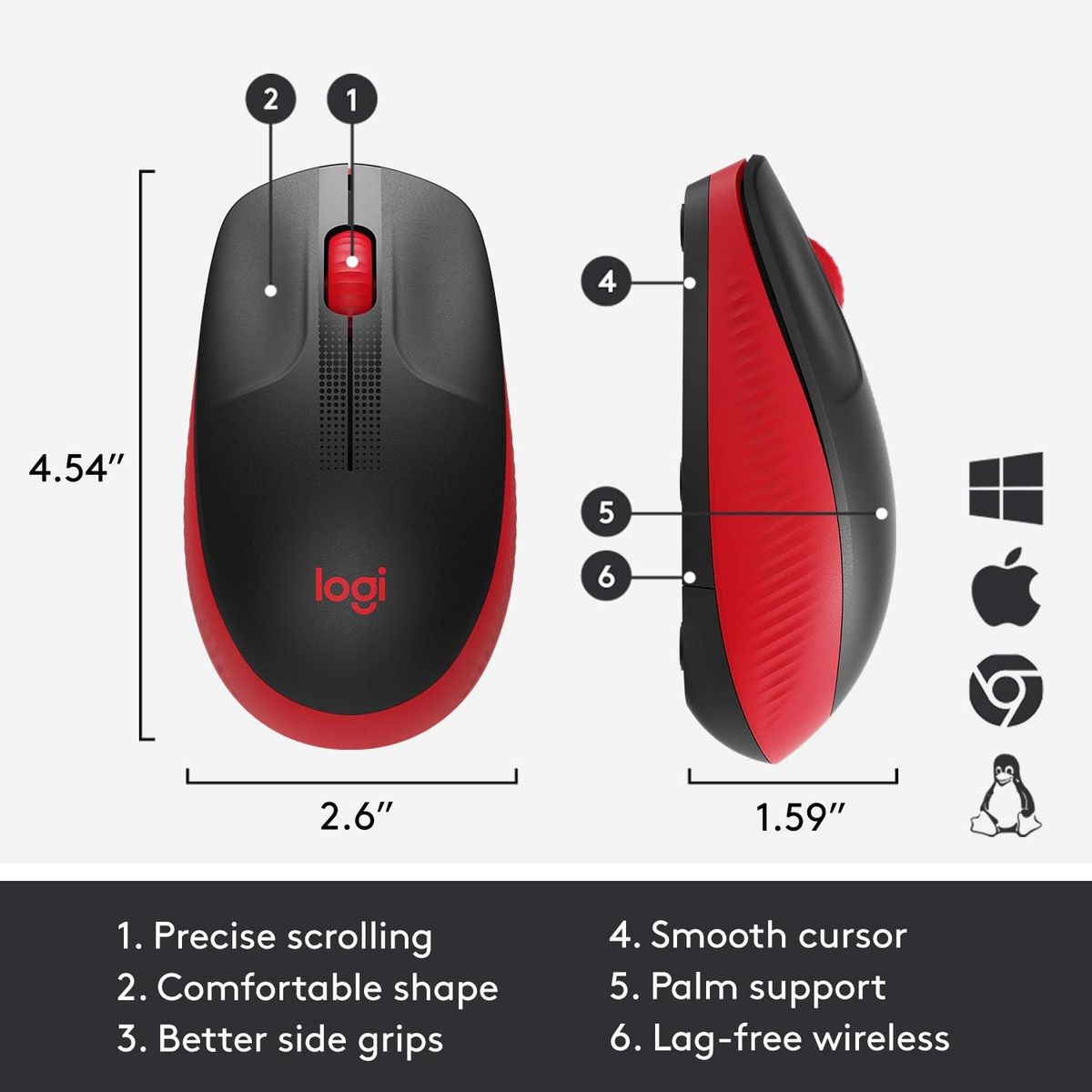 LOGITECH - MOUSE LOGITECH M190 INALÁMBRICO TAMAÑO COMPLETO ROJO