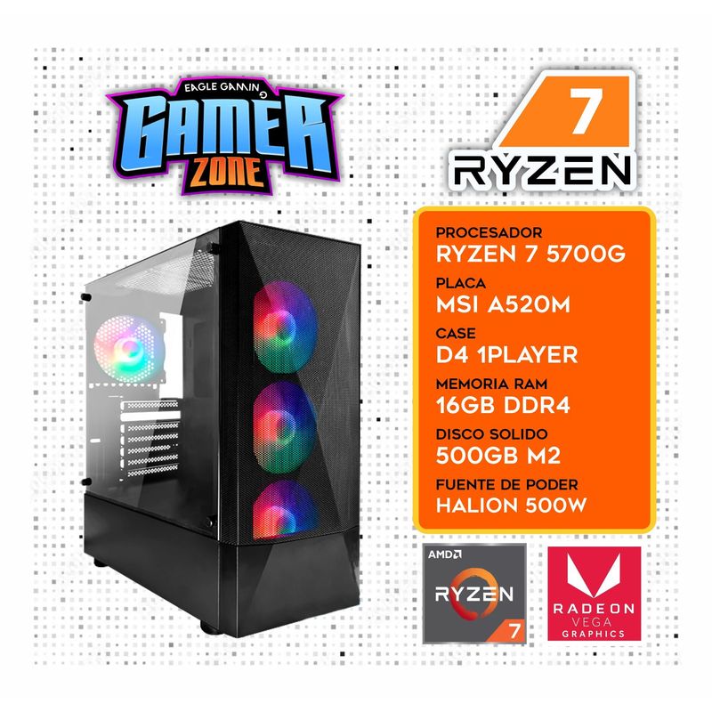 AMD - Computadora PC Ryzen 7 5700G RAM 16GB SSD 500GB CON GRAFICOS AMD RADEON