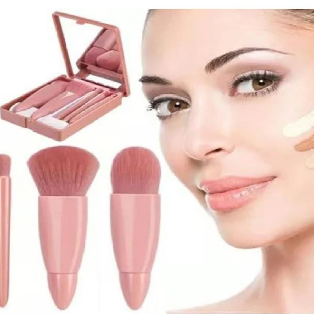 GENERICO - Set de brochas de maquillaje portátiles con caja de espejo 5 pzas