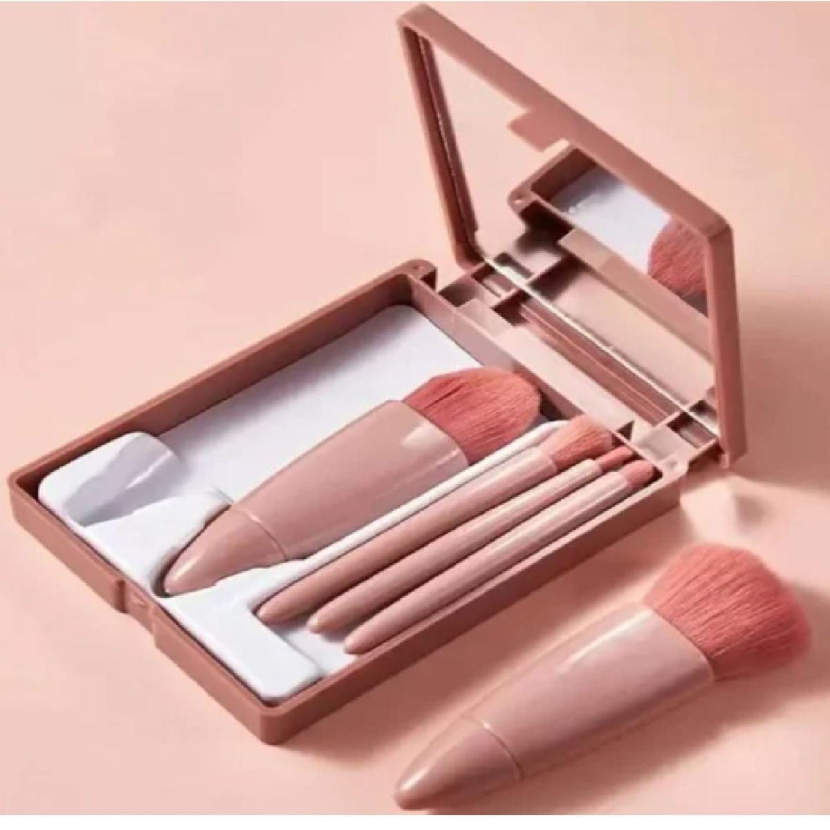 GENERICO - Set de brochas de maquillaje portátiles con caja de espejo 5 pzas