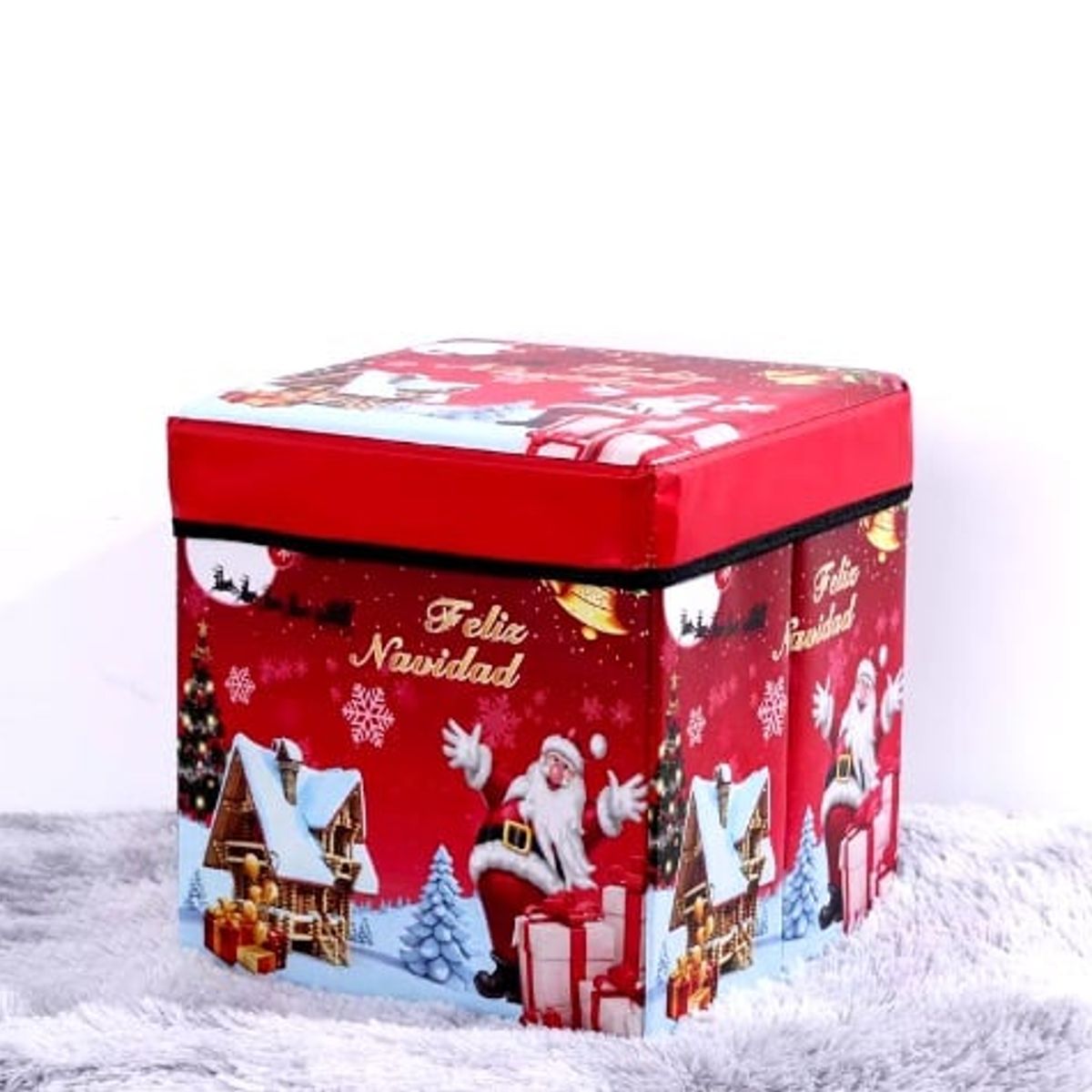 GENERICO - CAJA PUFF NAVIDEÑO RESISTENTE 30X30 CASA PAPA NOEL