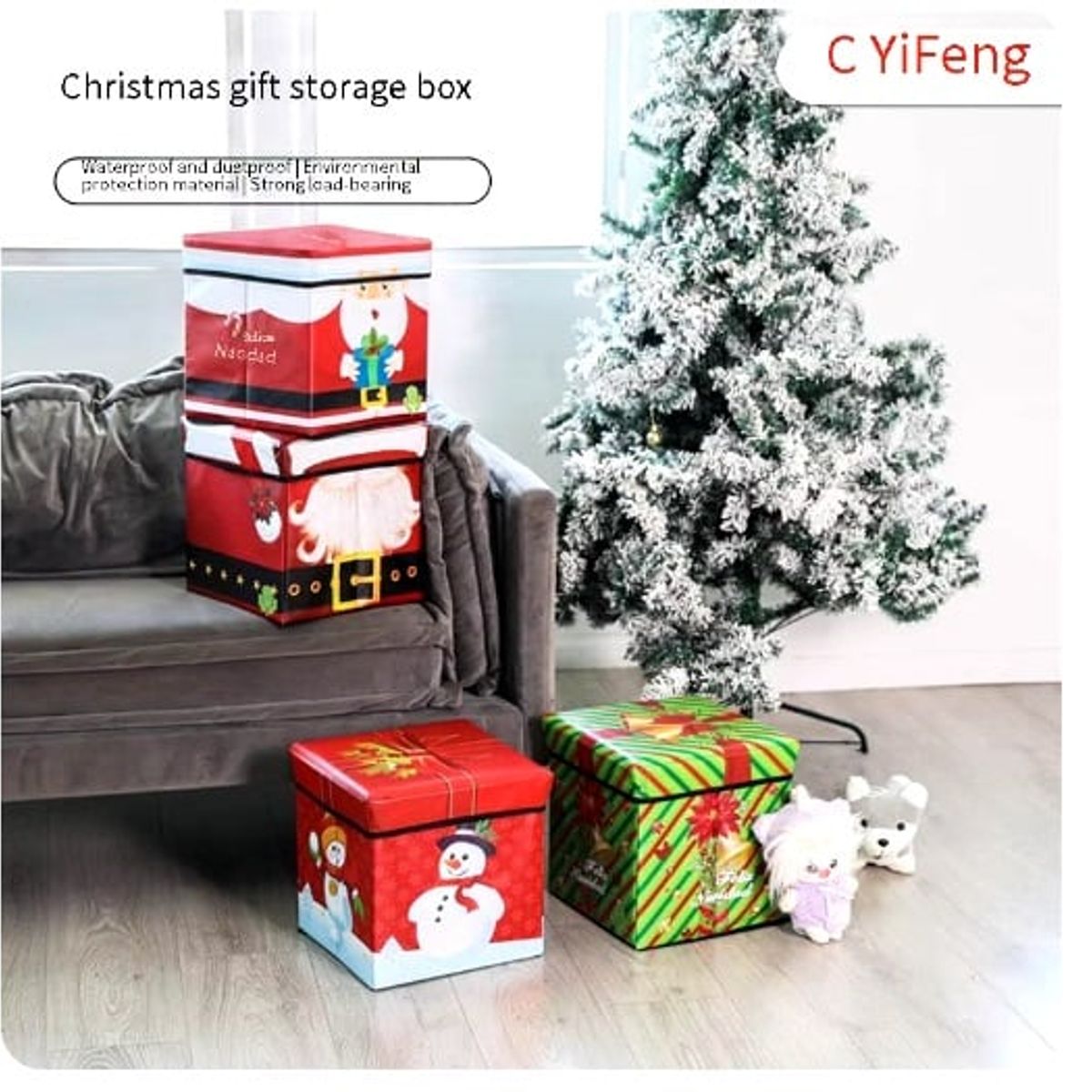 GENERICO - CAJA PUFF NAVIDEÑO RESISTENTE 30X30 CASA PAPA NOEL