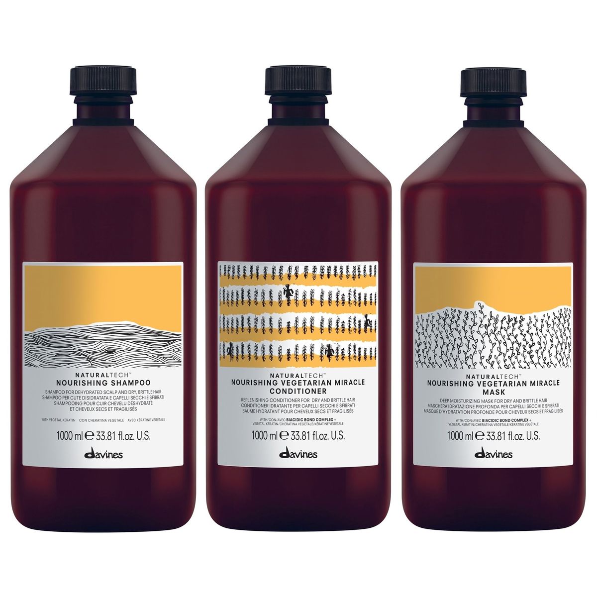 DAVINES - Shampoo Nutritivo Litro+ Acondicionador+ Mascarilla Davines Nourishing