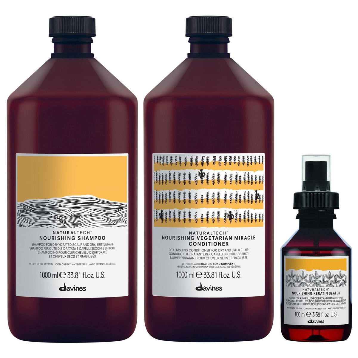DAVINES - Shampoo Nutritivo 1000ml + Acondicionador + Sealer Davines Nourishing