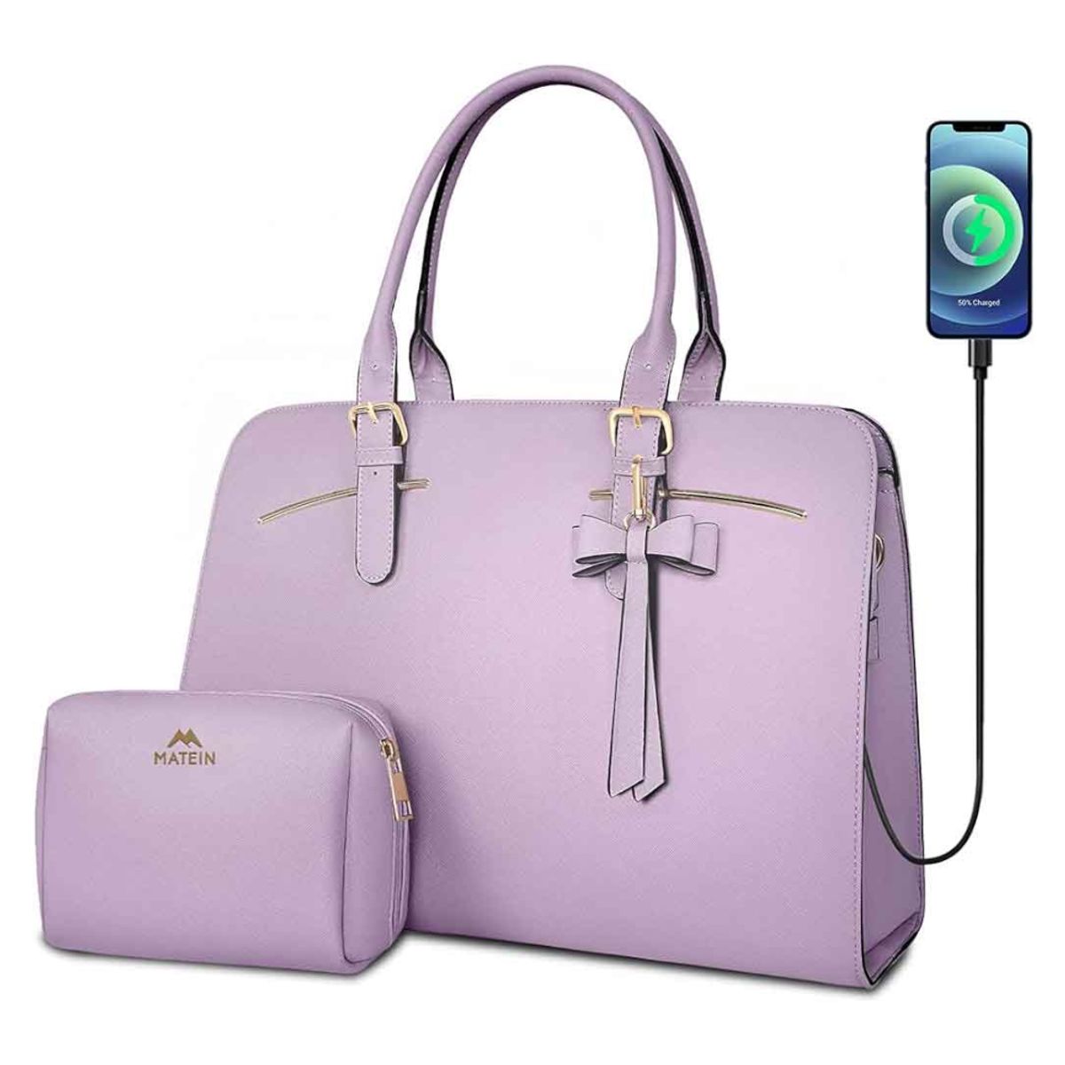 MATEIN - Maletin Bolso 2 En 1 MATEIN Portalaptop 15.6 Cuero PU Más Cartuchera