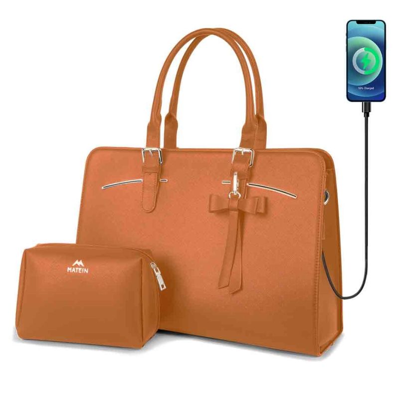 MATEIN - Maletin Bolso 2 En 1 MATEIN Portalaptop 15.6 Cuero PU Más Cartuchera