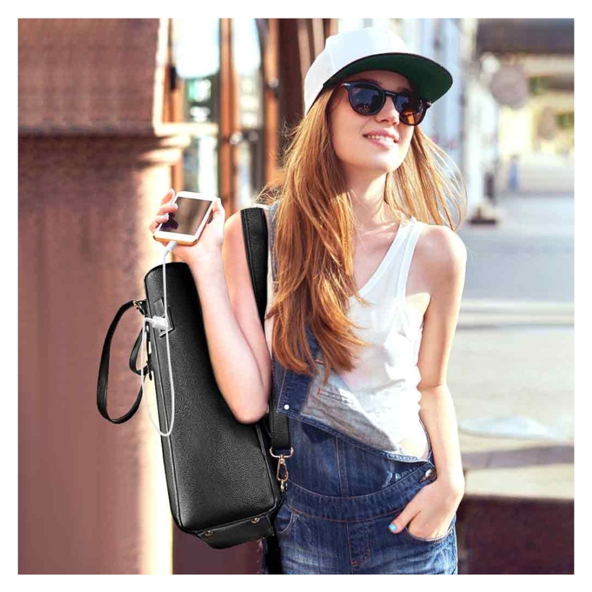 MATEIN - Bolso Mochila 2 En 1 Convertible MATEIN 1404 Mujer Cuero PU Negro