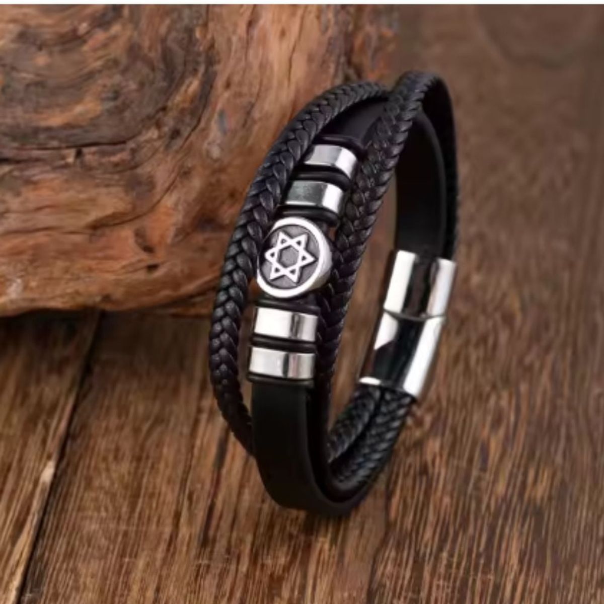 GENERICO - Pulsera trenzada  de cuero - modelo ANCLA.