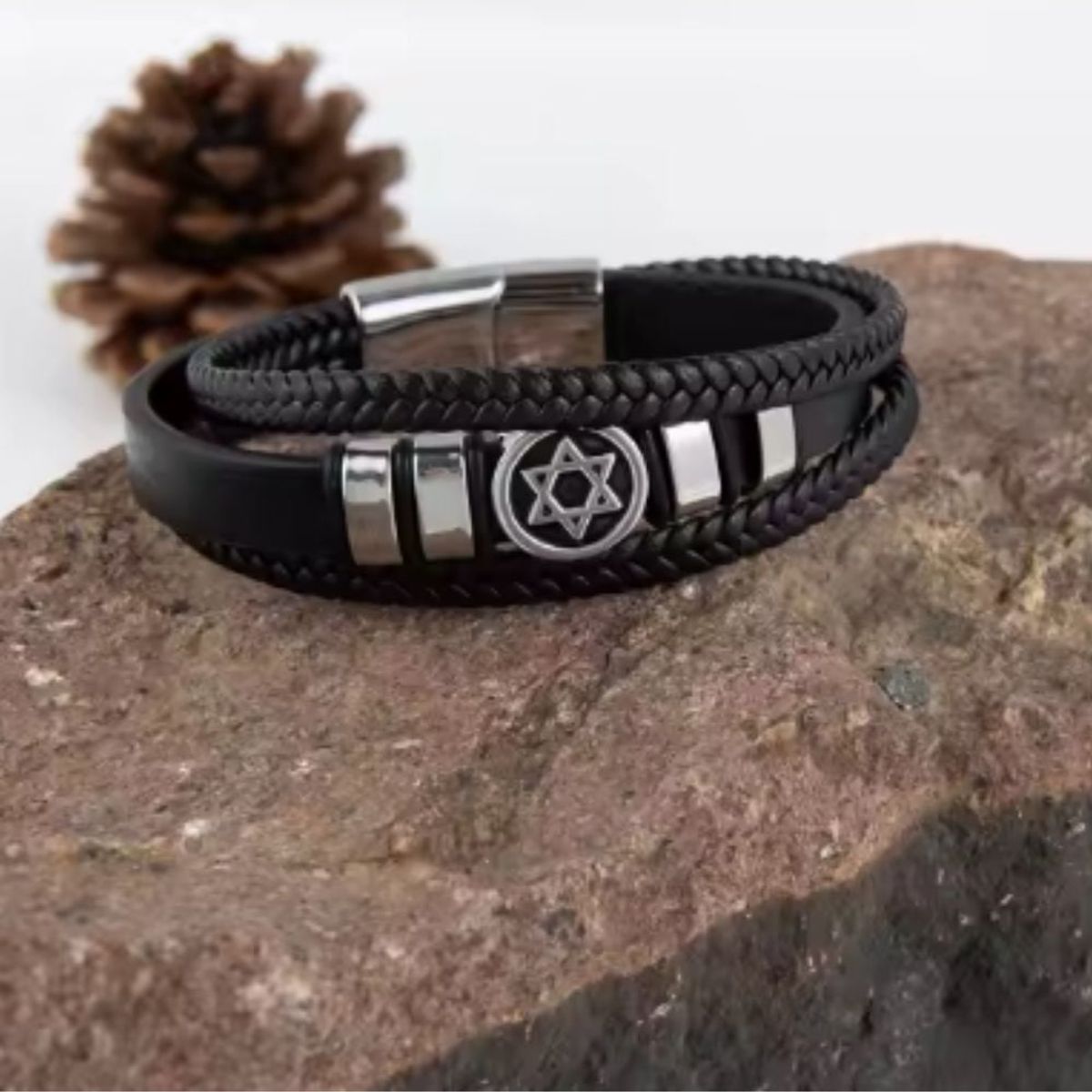 GENERICO - Pulsera trenzada  de cuero - modelo ANCLA.