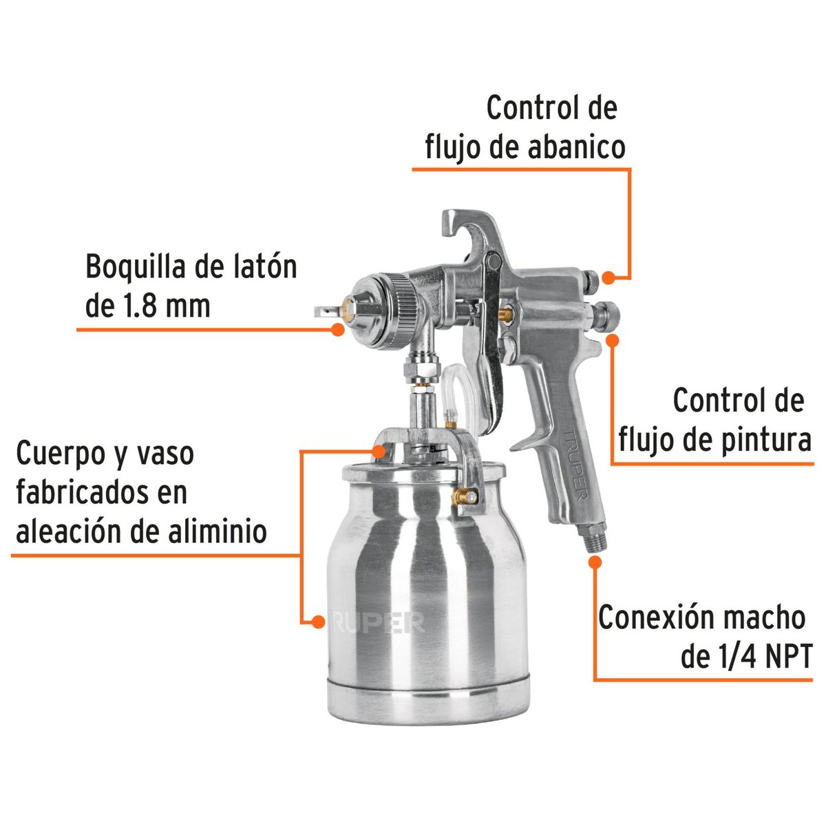 TRUPER - Pistola para pintar succión HVHP vaso alum 18mm profesional truper