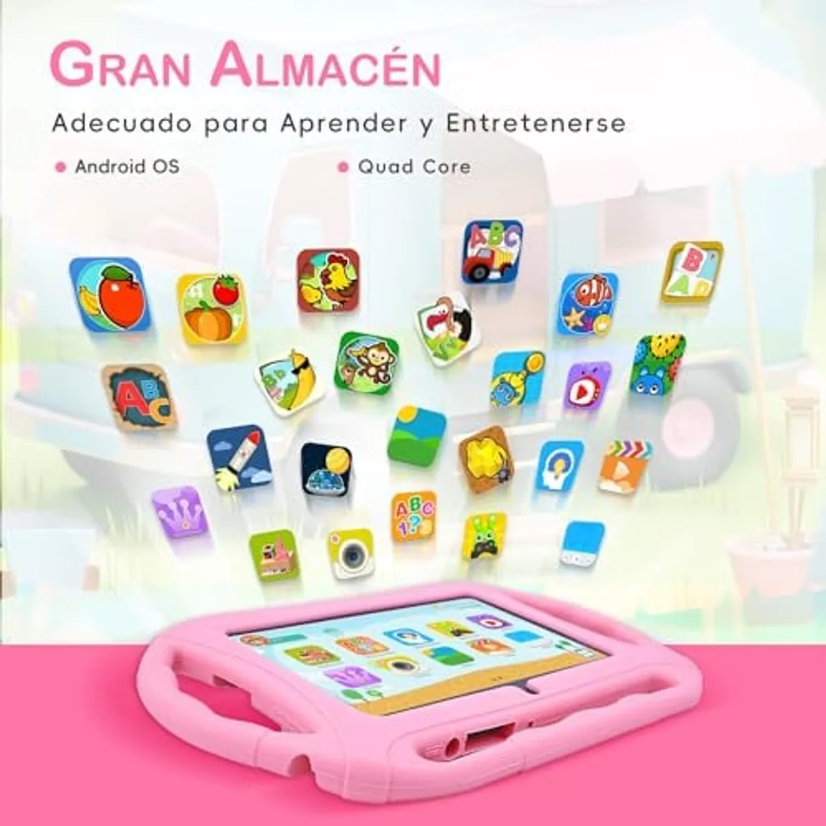 VEIDOO - Tablet Kids Veidoo 32GB 7 Control parental Funda de silicona--Rosa