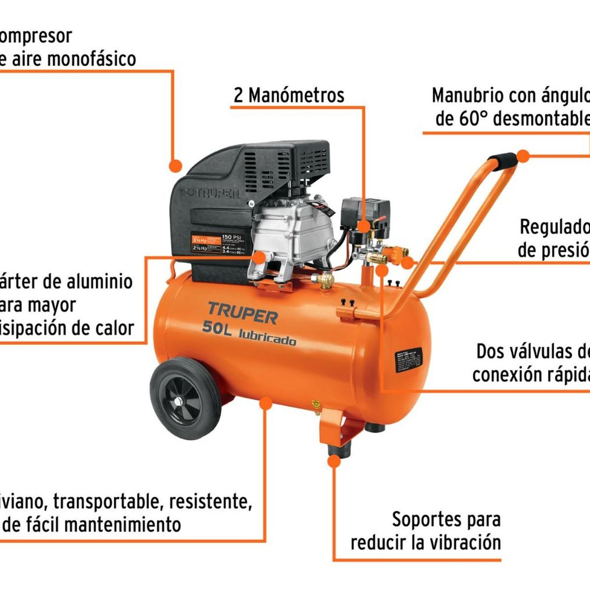 TRUPER - Compresor Aire 50 L 3.5 HP 220V 60Hz 11837 Truper