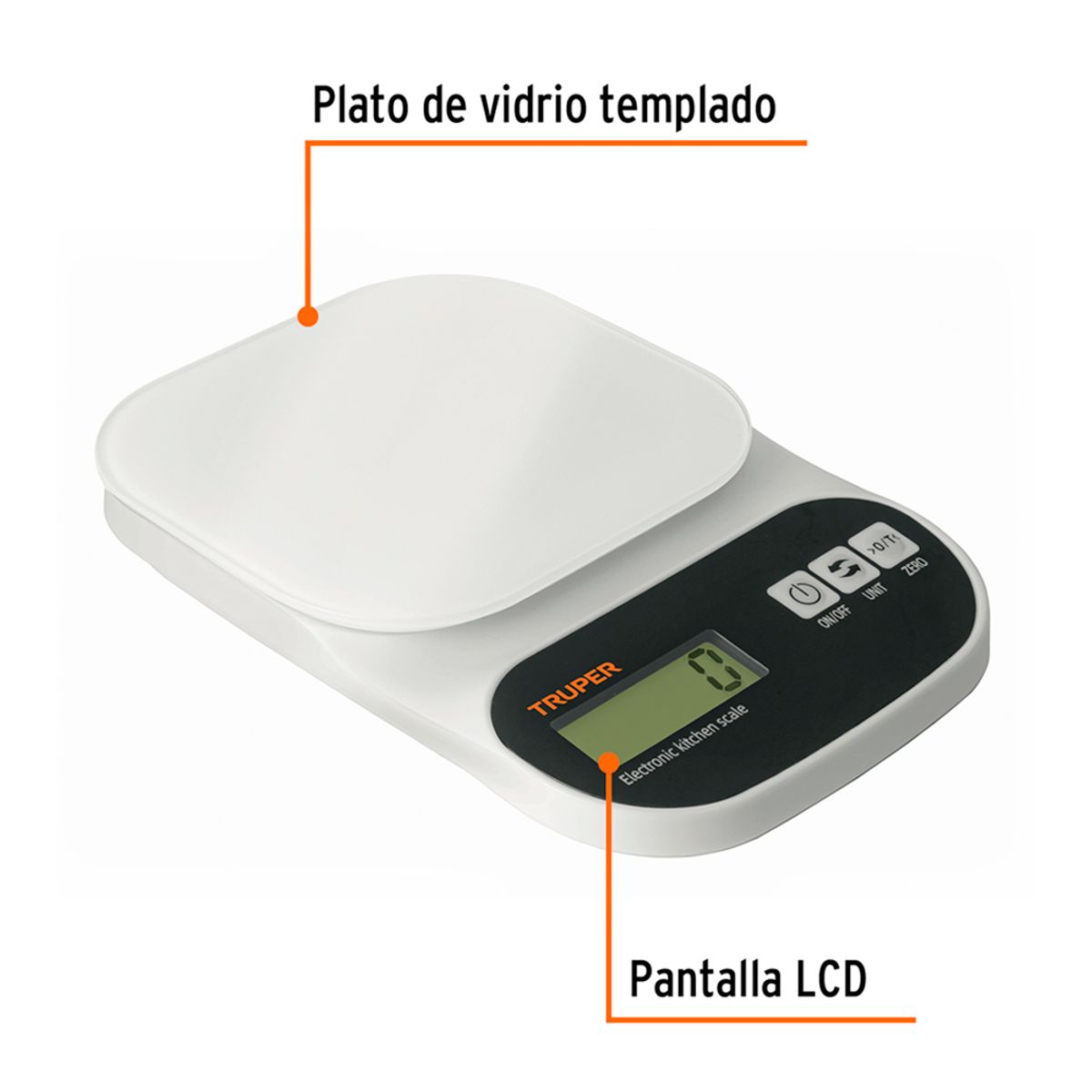 TRUPER - Báscula Digital Plato de Vidrio 5 kg BASE-5EC Truper