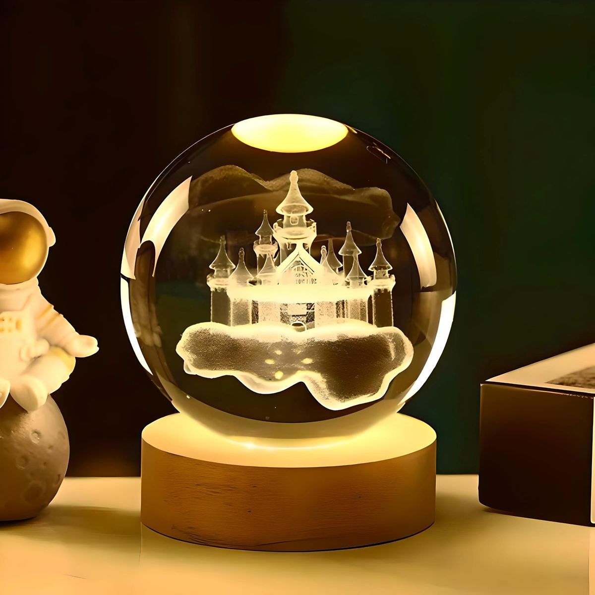GENERICO - ESFERA DE CRISTAL GRANDE LÁMPARA  LUZ LED 3D ADORNO CASTILLO DECORATIVO