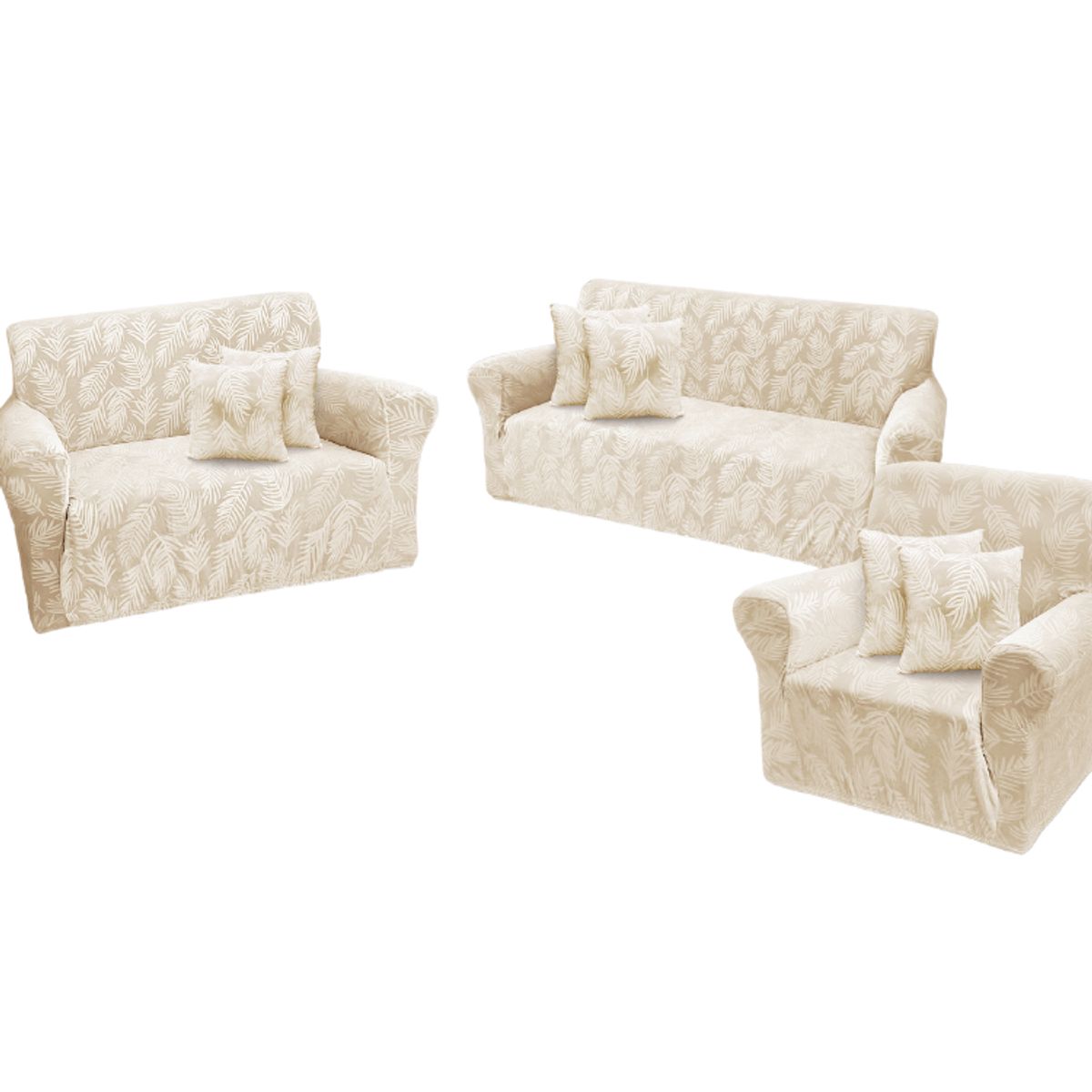 SALA FABULOSA - Funda de mueble 3-2-1 con 6 fundas de cojín terciopelo labrado PERLA