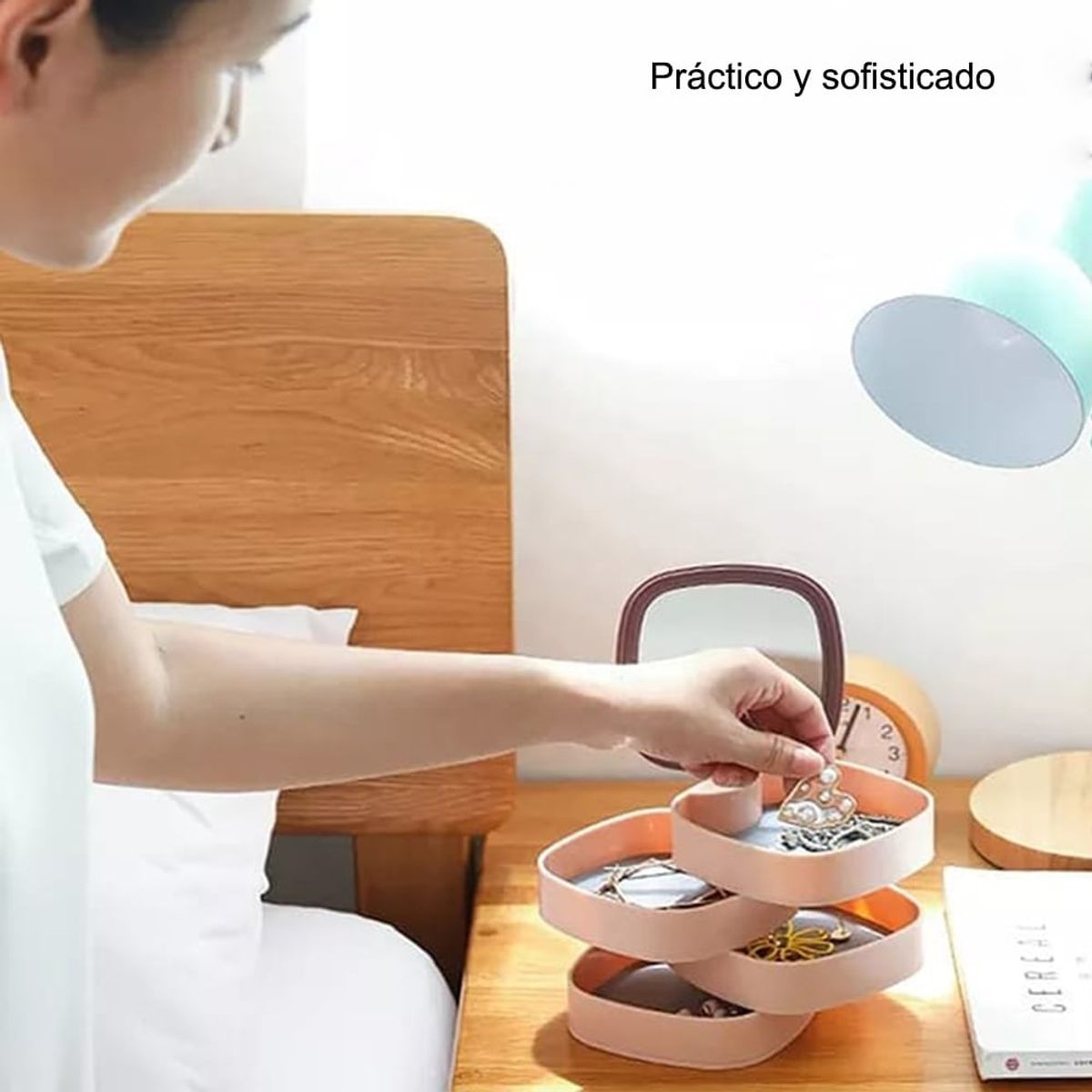 GENERICO - Joyero Organizador 360° 4 Capas con Espejo Rosado - Rosa / Talla única