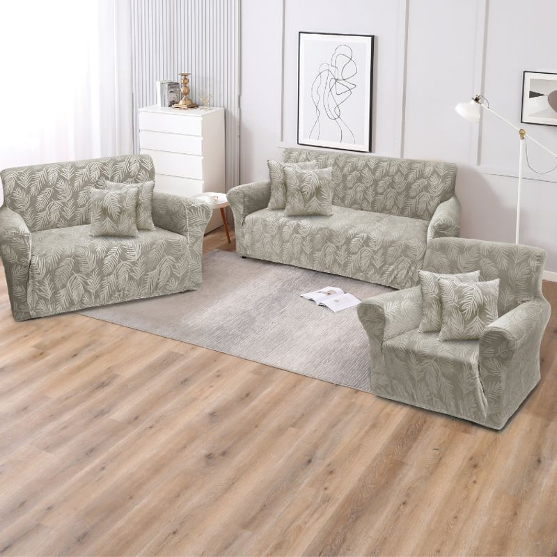 SALA FABULOSA - Funda de mueble 3-2-1 con 6 fundas de cojín terciopelo labrado GRIS CLARO