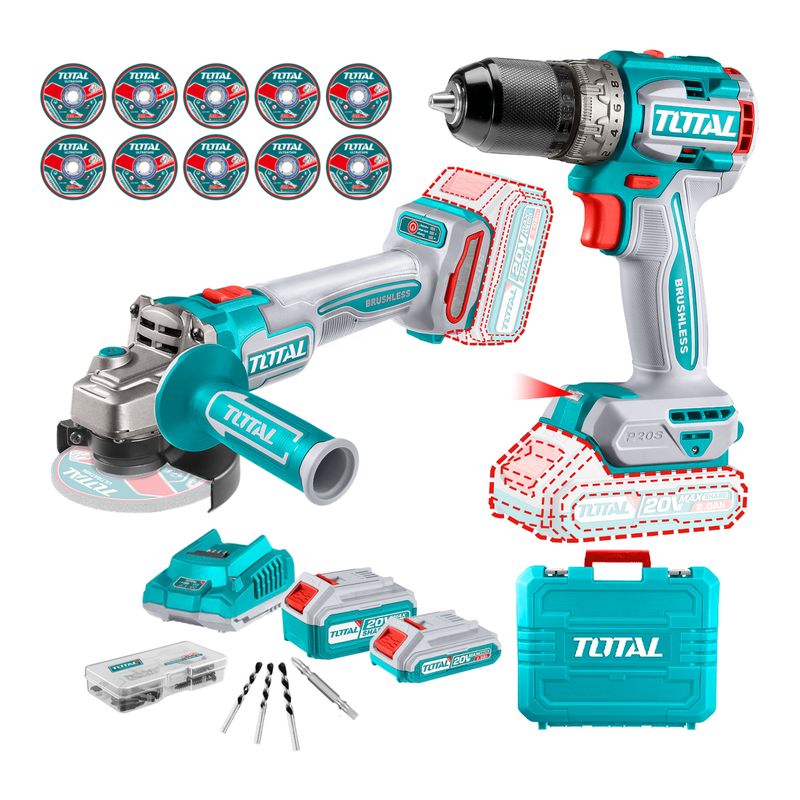 TOTAL TOOLS - Combo taladro percutor 60nm + amoladora 4½ industrial Total