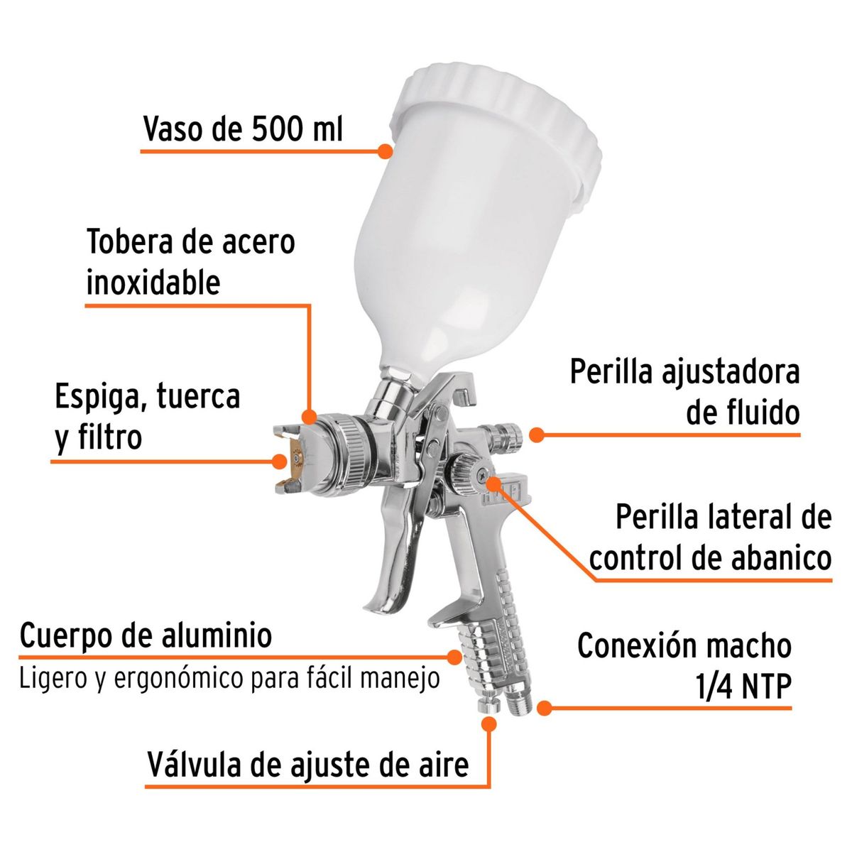 TRUPER - Pistola para pintarpintar gravedad vaso plástico, profesional  2 mm, Truper