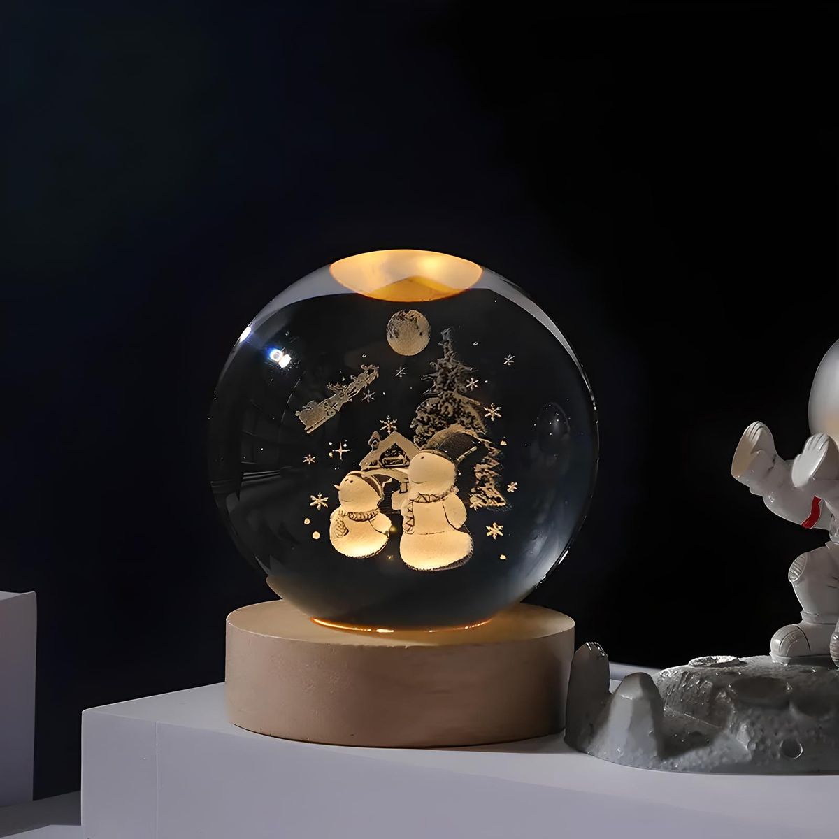 GENERICO - ESFERA DE CRISTAL LÁMPARA  LUZ LED ADORNO NIEVE DECORATIVO 3D