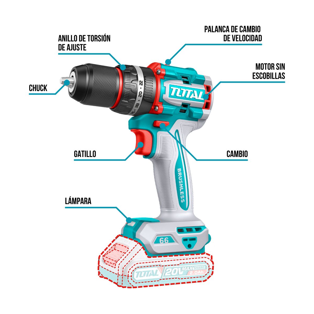 TOTAL TOOLS - Taladro percutor 66nm chuck metalico industrial Total