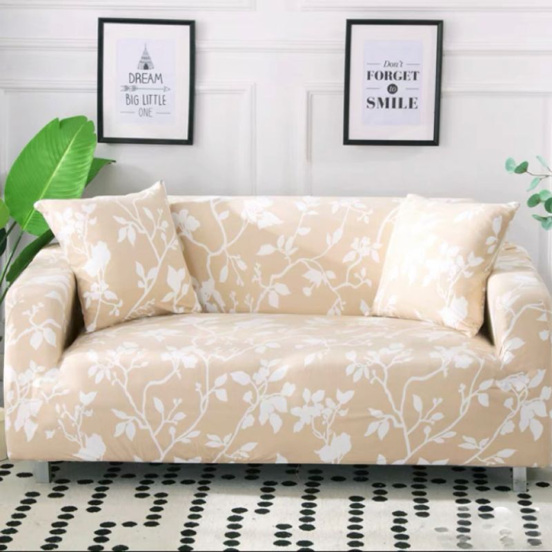 SALA FABULOSA - Funda de mueble 3-2-1 Lycra estampado con fundas de cojín FLOWER NUDE