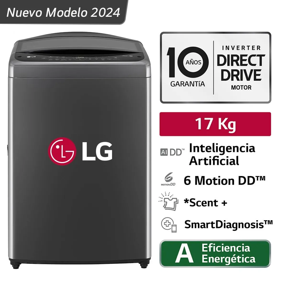 LG - Lavadora LG 17Kg Carga Superior Inteligencia Artificial WT17BV6T Negro