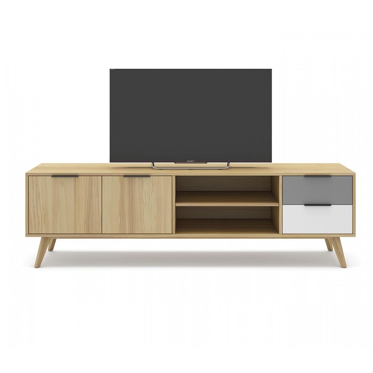 TU MESITA - Mueble de TV 2 cajones 2 puertas Maga color Haya TU MESITA