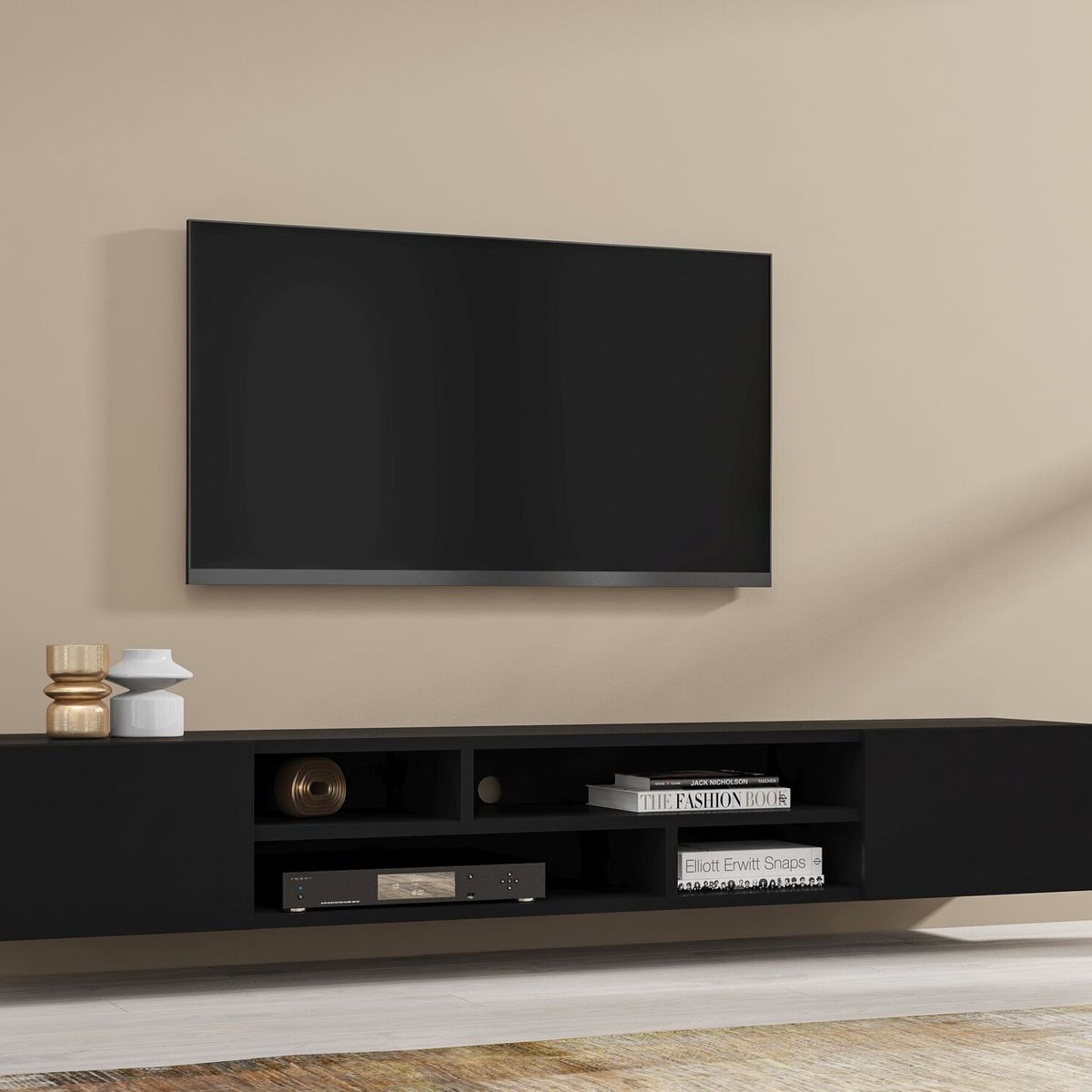 TU MESITA - Mesa de TV Flotante Genius color Negro 2 puertas TU MESITA