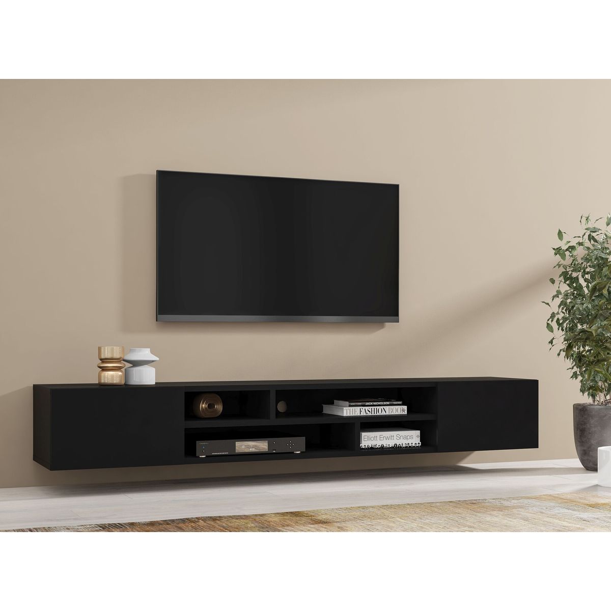 TU MESITA - Mesa de TV Flotante Genius color Negro 2 puertas TU MESITA