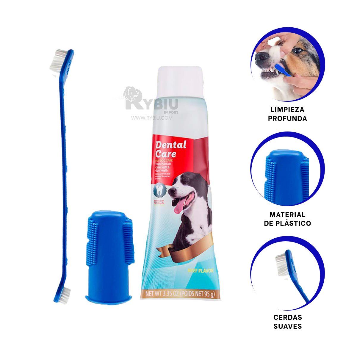 RYBIU IMPORT - Kit para Limpieza Bucal de Mascotas Azul Y+Regalo Agendita