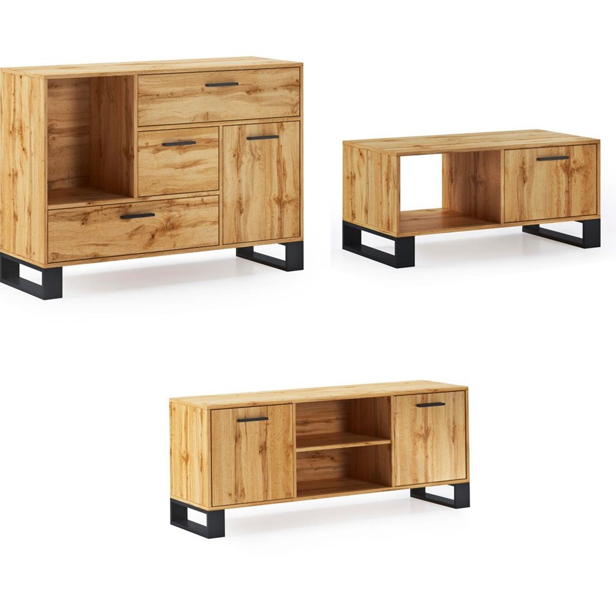 TU MESITA - COMBO de Aparador + Mesa de Centro + Mueble de TV Moderno Amely TU MESITA