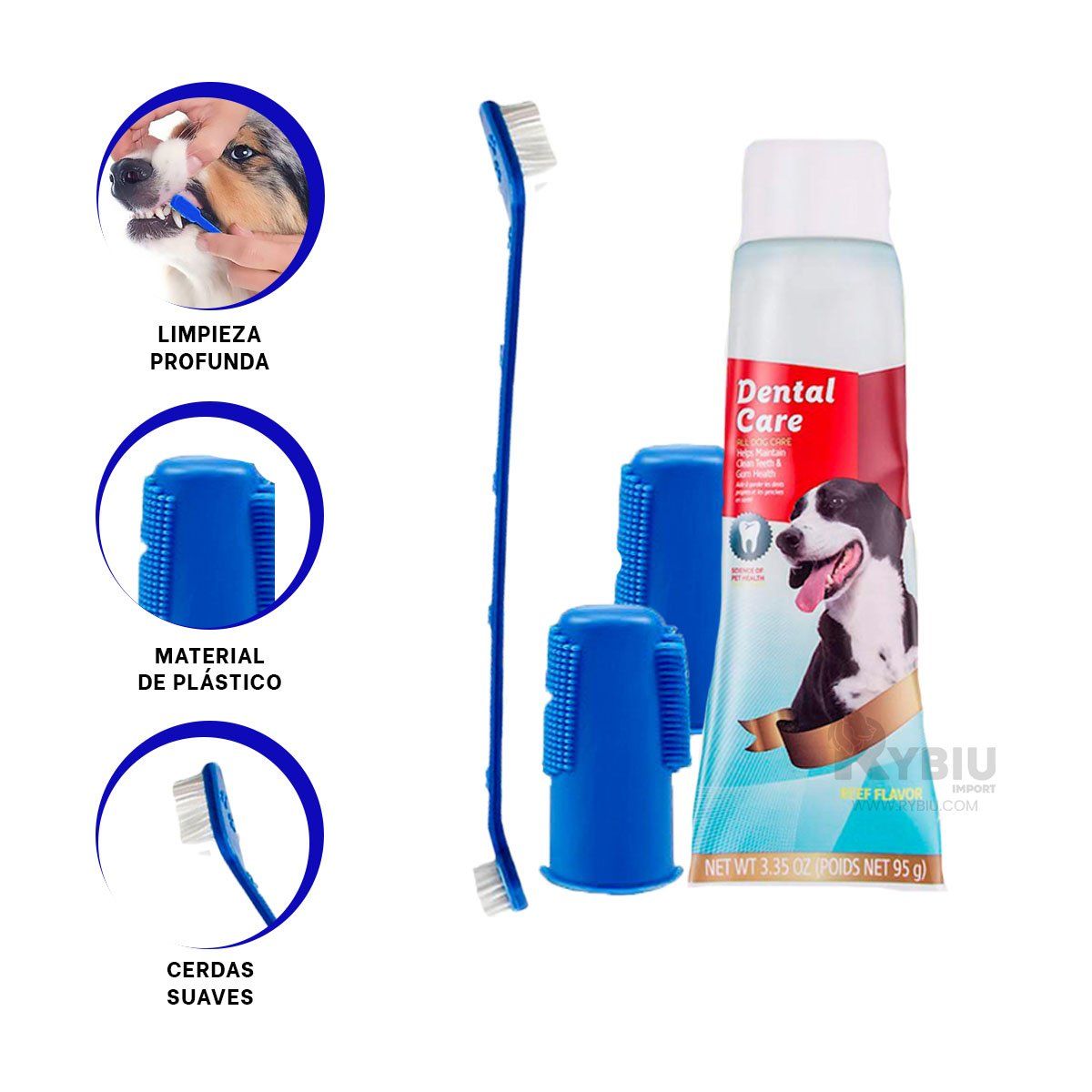 RYBIU IMPORT - Set de 3 Piezas Higiene Mascotas Azul Y+Banderitas Adhesivas