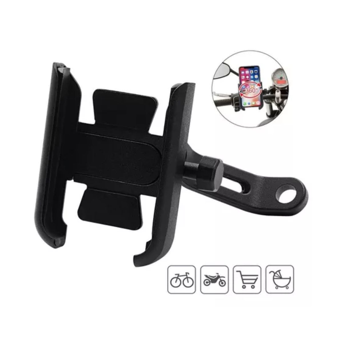 GENERICO - Holder Soporte Para Moto O Bicicleta Espejo MY-7303 NEGRO