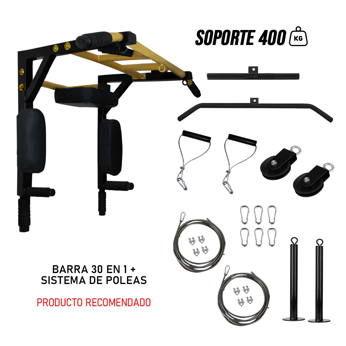 HOLGU - Barra 30 en 1 Multifuncional + 2 Sistema Polea Peso Gimnasio